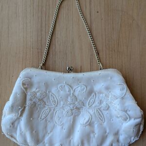 Elegant White Beaded Clutch